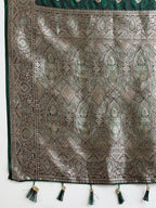 Vedant Vastram Soft Litchi SIlk Banarasi Silk Jacquard Saree - Green | Grocsy