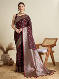 Vedant Vastram Soft Litchi SIlk Banarasi Silk Jacquard Saree - Maroon | Grocsy