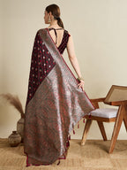 Vedant Vastram Soft Litchi SIlk Banarasi Silk Jacquard Saree - Maroon | Grocsy