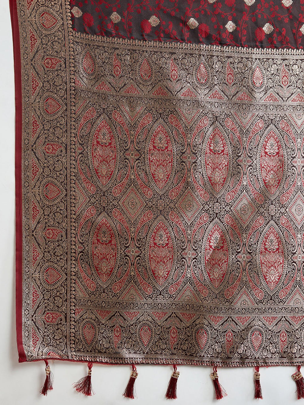 Vedant Vastram Soft Litchi SIlk Banarasi Silk Jacquard Saree - Maroon | Grocsy