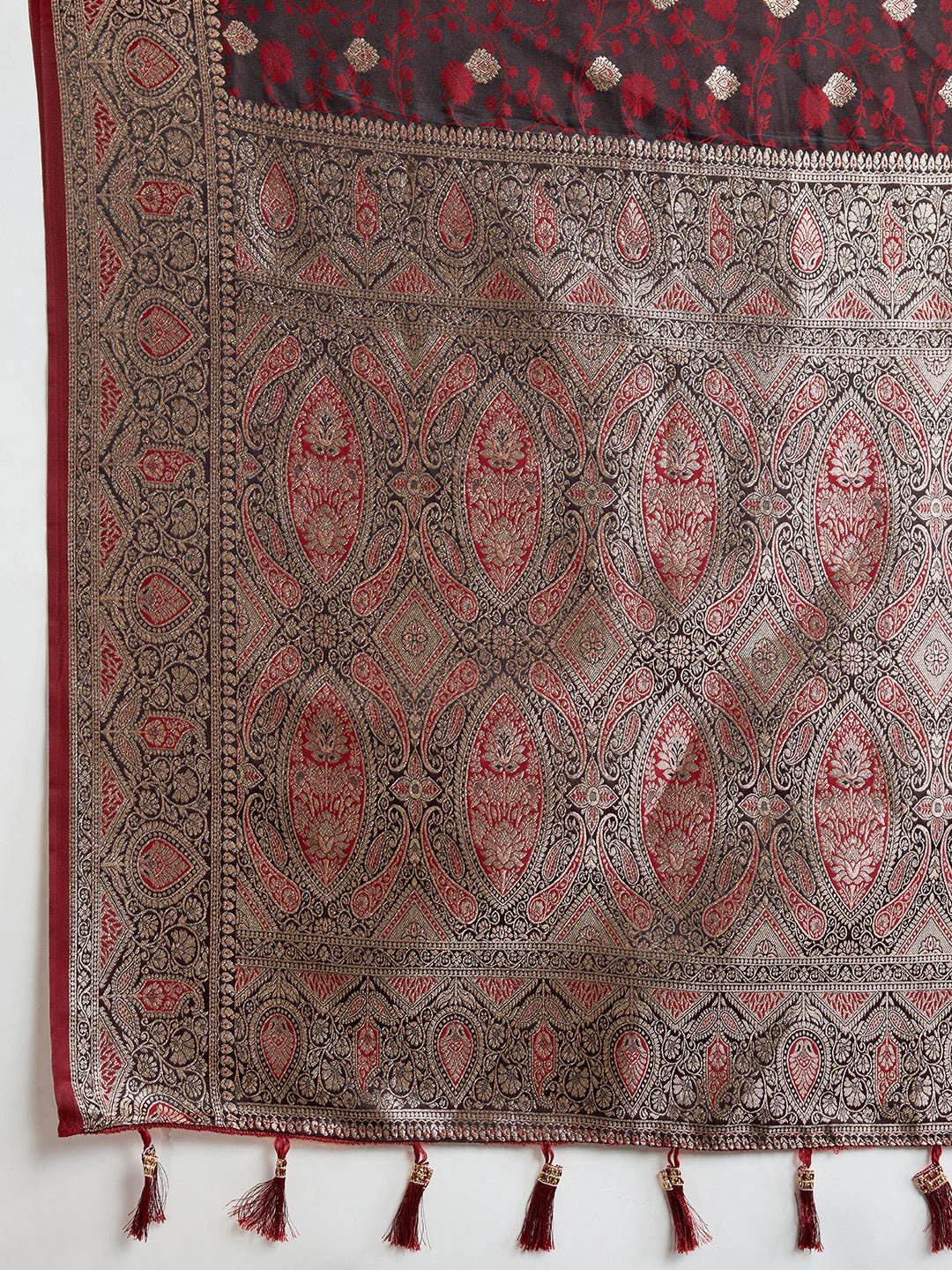 Vedant Vastram Soft Litchi SIlk Banarasi Silk Jacquard Saree - Maroon | Grocsy