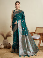 Vedant Vastram Soft Litchi SIlk Banarasi Silk Jacquard Saree - Rama | Grocsy