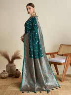 Vedant Vastram Soft Litchi SIlk Banarasi Silk Jacquard Saree - Rama | Grocsy