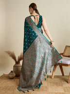 Vedant Vastram Soft Litchi SIlk Banarasi Silk Jacquard Saree - Rama | Grocsy