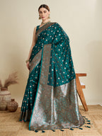 Vedant Vastram Soft Litchi SIlk Banarasi Silk Jacquard Saree - Rama | Grocsy