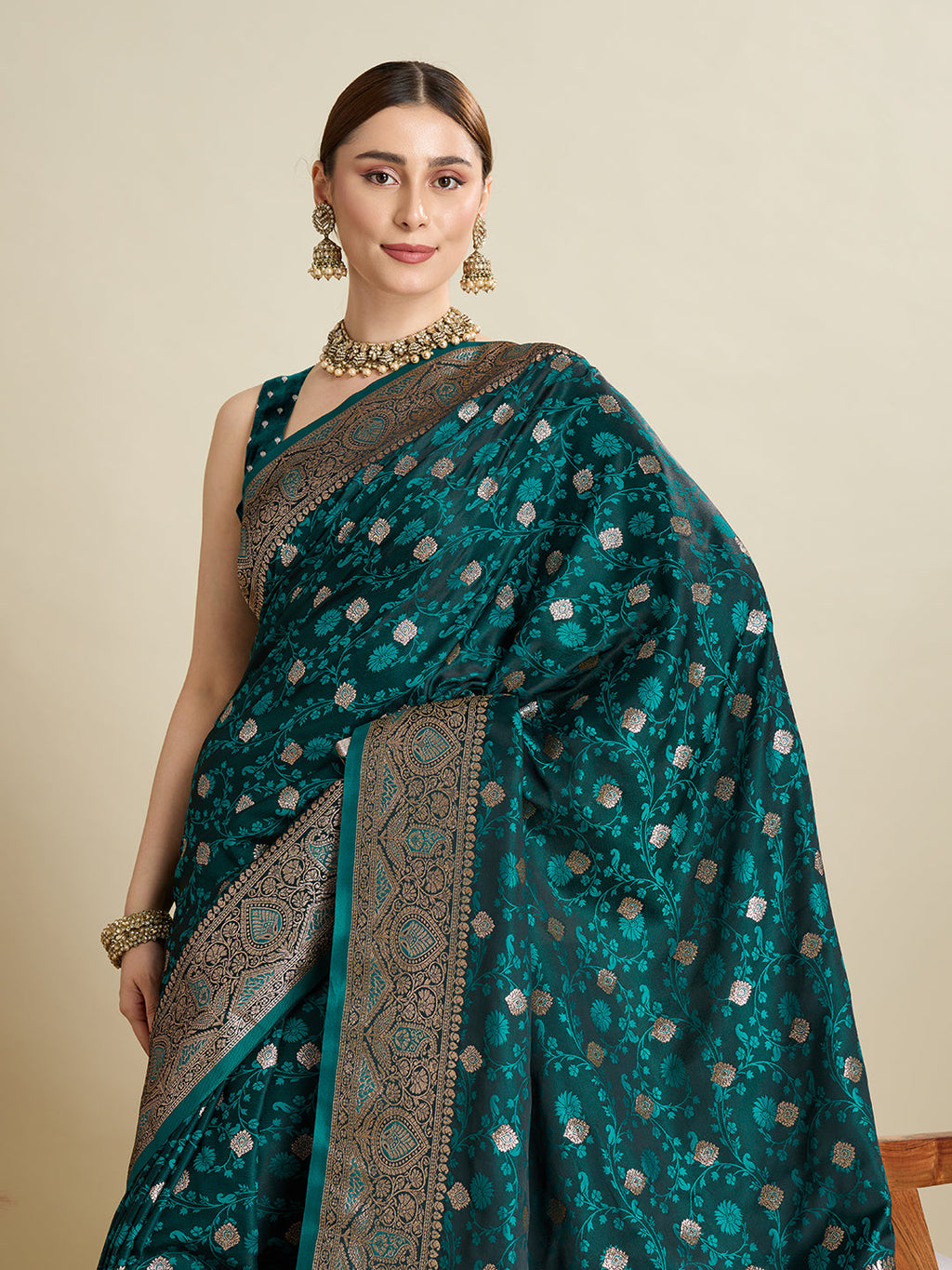 Vedant Vastram Soft Litchi SIlk Banarasi Silk Jacquard Saree - Rama | Grocsy