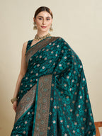 Vedant Vastram Soft Litchi SIlk Banarasi Silk Jacquard Saree - Rama | Grocsy