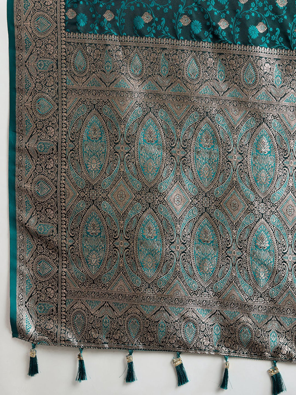 Vedant Vastram Soft Litchi SIlk Banarasi Silk Jacquard Saree - Rama | Grocsy