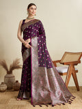 Vedant Vastram Soft Litchi SIlk Banarasi Silk Jacquard Saree - Wine | Grocsy