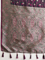 Vedant Vastram Soft Litchi SIlk Banarasi Silk Jacquard Saree - Wine | Grocsy
