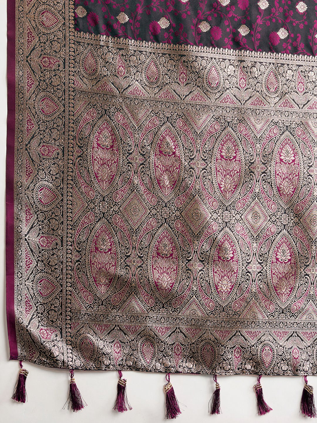 Vedant Vastram Soft Litchi SIlk Banarasi Silk Jacquard Saree - Wine | Grocsy