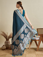 Vedant Vastram Soft Litchi SIlk Banarasi Silk Jacquard Saree - Firozi | Grocsy