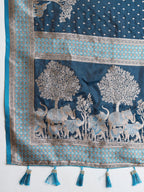 Vedant Vastram Soft Litchi SIlk Banarasi Silk Jacquard Saree - Firozi | Grocsy