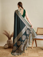 Vedant Vastram Soft Litchi SIlk Banarasi Silk Jacquard Saree - Green | Grocsy