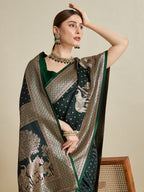 Vedant Vastram Soft Litchi SIlk Banarasi Silk Jacquard Saree - Green | Grocsy