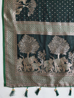 Vedant Vastram Soft Litchi SIlk Banarasi Silk Jacquard Saree - Green | Grocsy