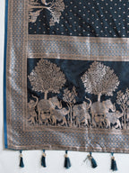 Vedant Vastram Soft Litchi SIlk Banarasi Silk Jacquard Saree - Navy Blue | Grocsy