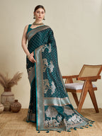 Vedant Vastram Soft Litchi SIlk Banarasi Silk Jacquard Saree - Rama | Grocsy