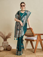 Vedant Vastram Soft Litchi SIlk Banarasi Silk Jacquard Saree - Rama | Grocsy