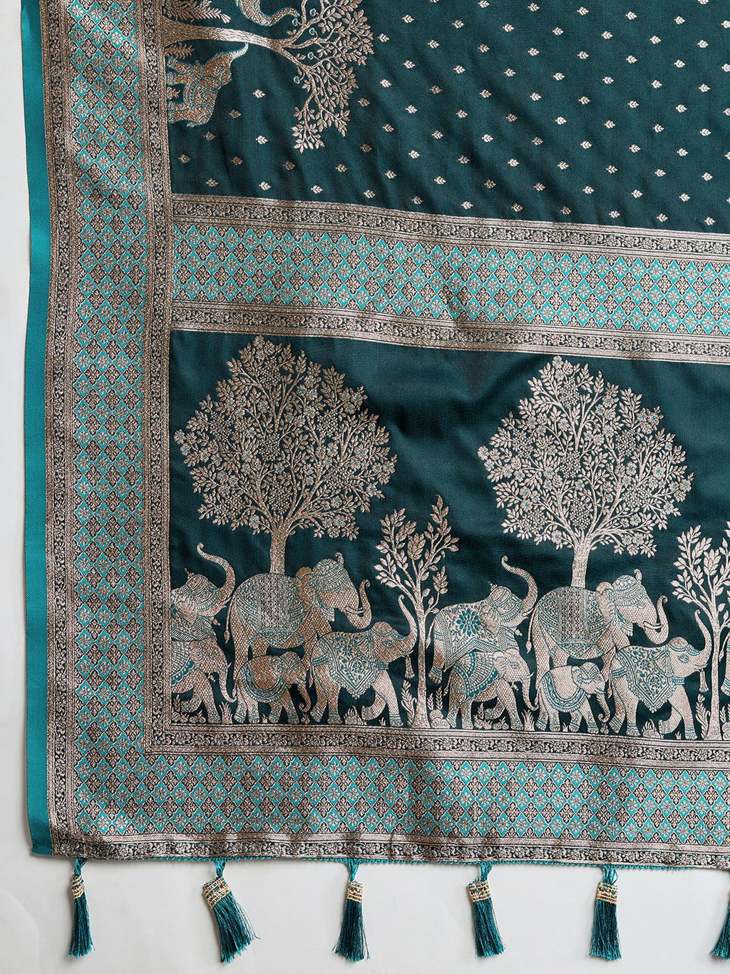 Vedant Vastram Soft Litchi SIlk Banarasi Silk Jacquard Saree - Rama | Grocsy