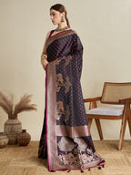 Vedant Vastram Soft Litchi SIlk Banarasi Silk Jacquard Saree - Wine | Grocsy