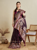 Vedant Vastram Soft Litchi SIlk Banarasi Silk Jacquard Saree - Wine | Grocsy