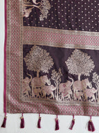 Vedant Vastram Soft Litchi SIlk Banarasi Silk Jacquard Saree - Wine | Grocsy