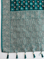 Vedant Vastram Soft Litchi SIlk Banarasi Silk Jacquard Saree - Firozi | Grocsy