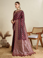 Vedant Vastram Soft Litchi SIlk Banarasi Silk Jacquard Saree - Maroon | Grocsy