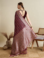 Vedant Vastram Soft Litchi SIlk Banarasi Silk Jacquard Saree - Maroon | Grocsy