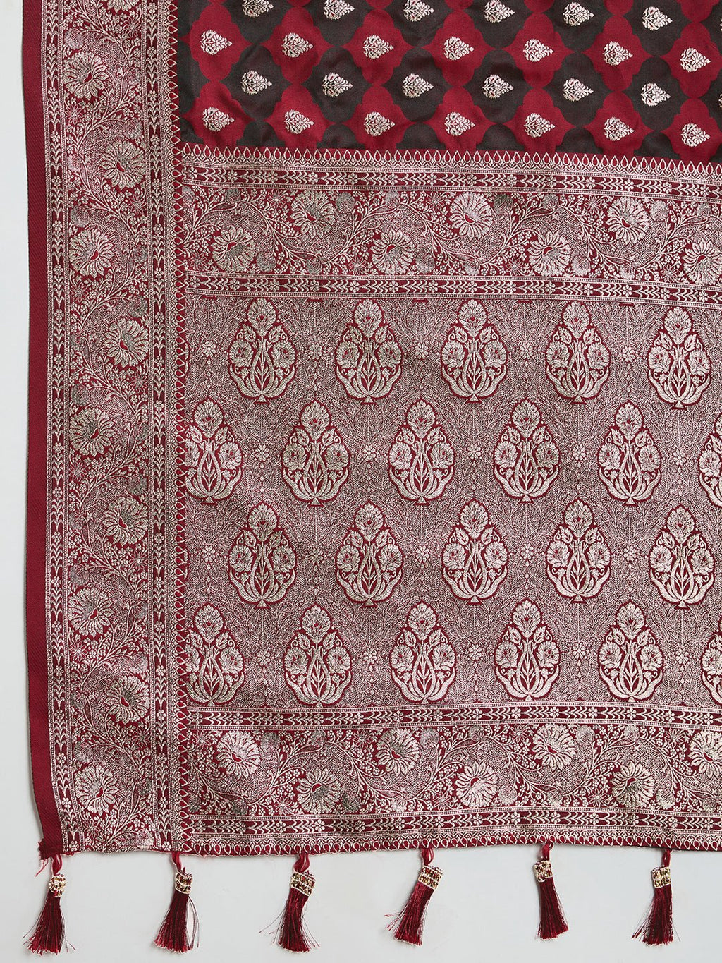 Vedant Vastram Soft Litchi SIlk Banarasi Silk Jacquard Saree - Maroon | Grocsy