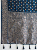 Vedant Vastram Soft Litchi SIlk Banarasi Silk Jacquard Saree - Navy Blue | Grocsy