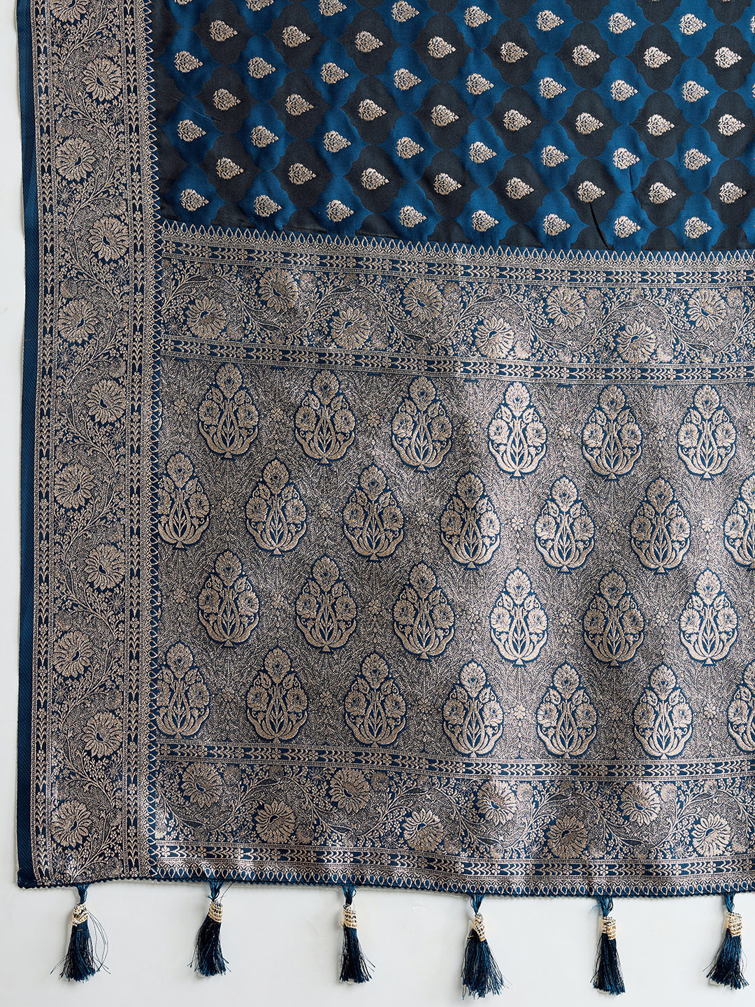 Vedant Vastram Soft Litchi SIlk Banarasi Silk Jacquard Saree - Navy Blue | Grocsy