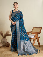Vedant Vastram Soft Litchi SIlk Banarasi Silk Jacquard Saree - Rama | Grocsy