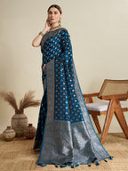 Vedant Vastram Soft Litchi SIlk Banarasi Silk Jacquard Saree - Rama | Grocsy