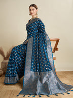 Vedant Vastram Soft Litchi SIlk Banarasi Silk Jacquard Saree - Rama | Grocsy