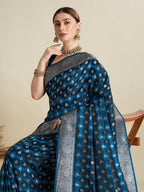 Vedant Vastram Soft Litchi SIlk Banarasi Silk Jacquard Saree - Rama | Grocsy