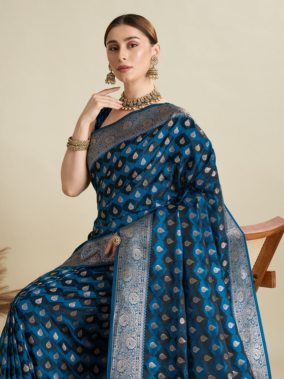 Vedant Vastram Soft Litchi SIlk Banarasi Silk Jacquard Saree - Rama | Grocsy