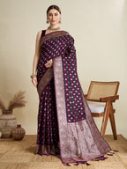 Vedant Vastram Soft Litchi SIlk Banarasi Silk Jacquard Saree - Wine | Grocsy