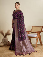Vedant Vastram Soft Litchi SIlk Banarasi Silk Jacquard Saree - Wine | Grocsy