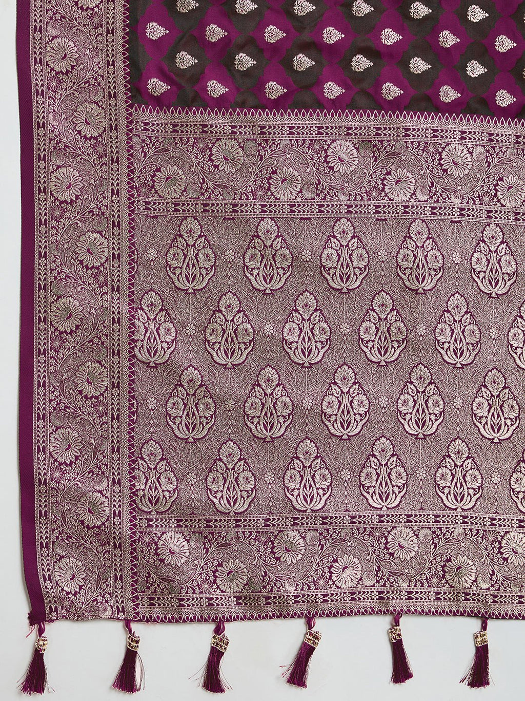 Vedant Vastram Soft Litchi SIlk Banarasi Silk Jacquard Saree - Wine | Grocsy