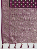 Vedant Vastram Soft Litchi SIlk Banarasi Silk Jacquard Saree - Wine | Grocsy
