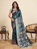 Vedant Vastram Soft Litchi Silk Paithani Jacquard Saree - Firozi | Grocsy