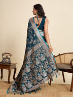 Vedant Vastram Soft Litchi Silk Paithani Jacquard Saree - Firozi | Grocsy