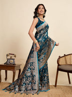 Vedant Vastram Soft Litchi Silk Paithani Jacquard Saree - Firozi | Grocsy
