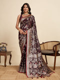 Vedant Vastram Soft Litchi Silk Paithani Jacquard Saree - Maroon | Grocsy