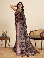 Vedant Vastram Soft Litchi Silk Paithani Jacquard Saree - Maroon | Grocsy