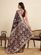 Vedant Vastram Soft Litchi Silk Paithani Jacquard Saree - Maroon | Grocsy