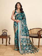 Vedant Vastram Soft Litchi Silk Paithani Jacquard Saree - Rama | Grocsy