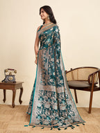 Vedant Vastram Soft Litchi Silk Paithani Jacquard Saree - Rama | Grocsy